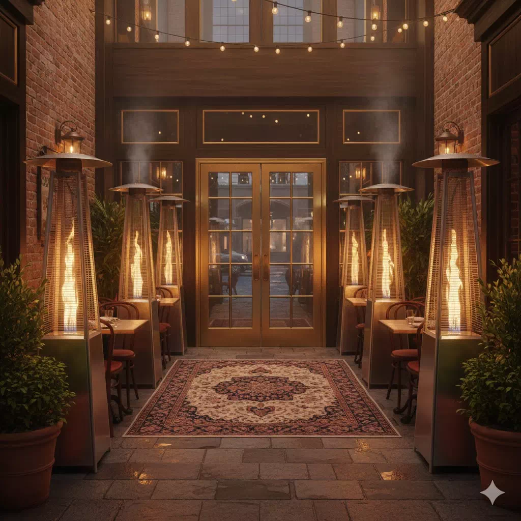 Вход ресторана с обогревом